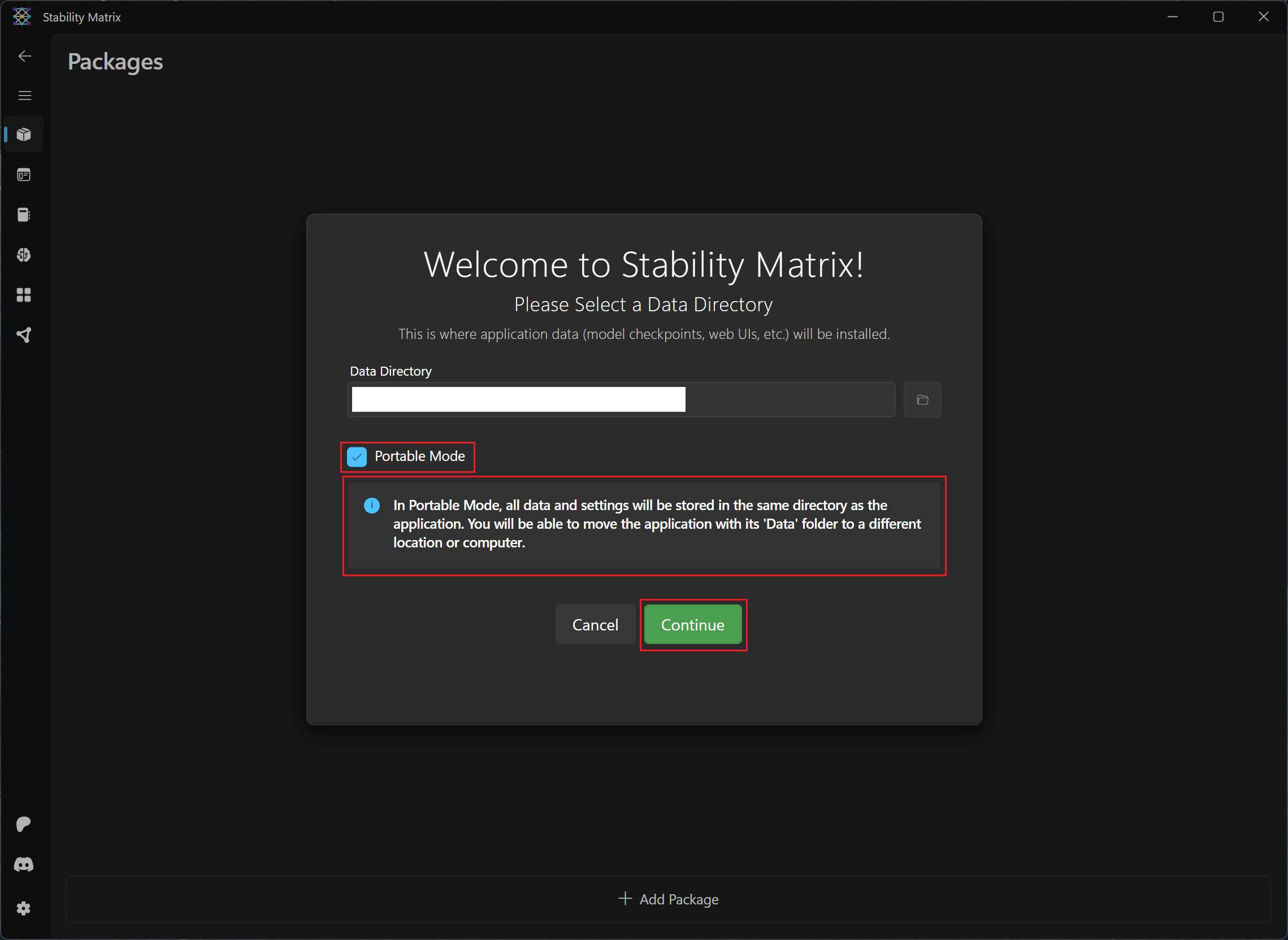 Choosing 'Portable Mode' in the Stability Matrix installaion