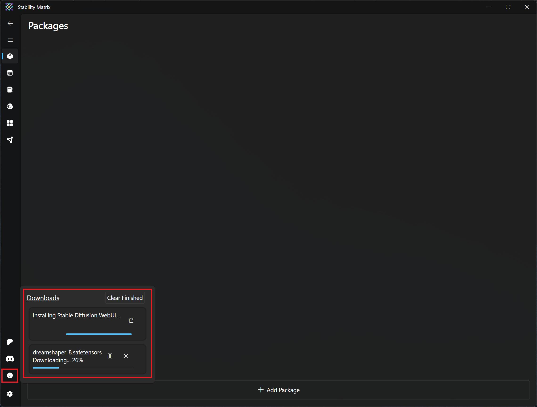 The 'Download' area in Stability Matrix
