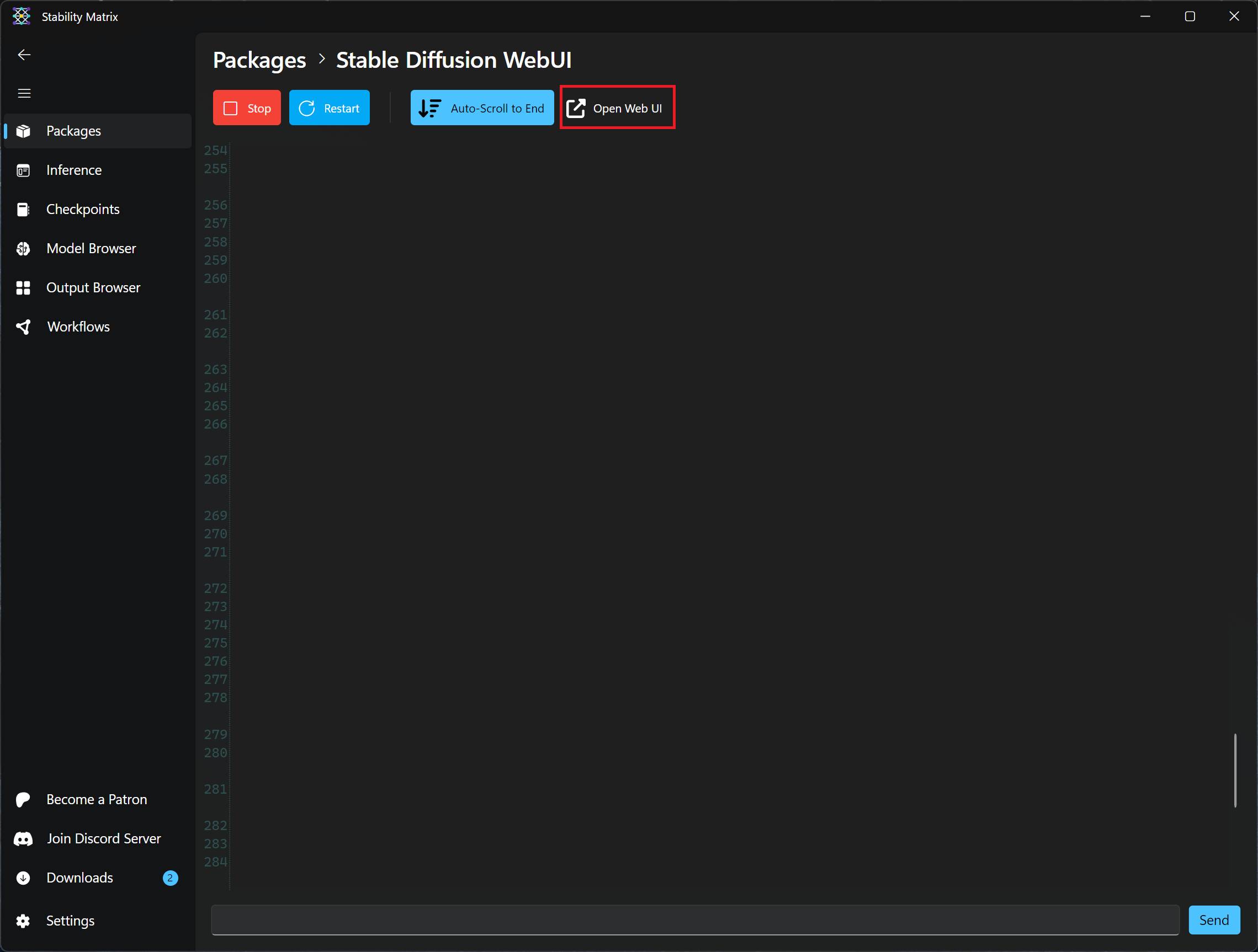 Opening the WebUI in the local internet browser.